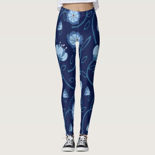 leggings met blauw bloempatroon (Voorkant)