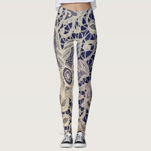 Leggings met blauw en kant