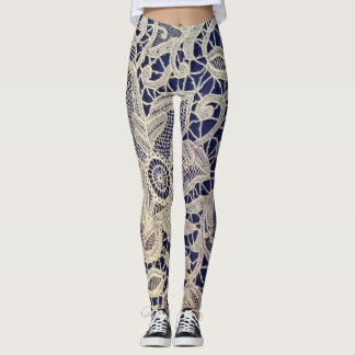 Leggings met blauw en kant