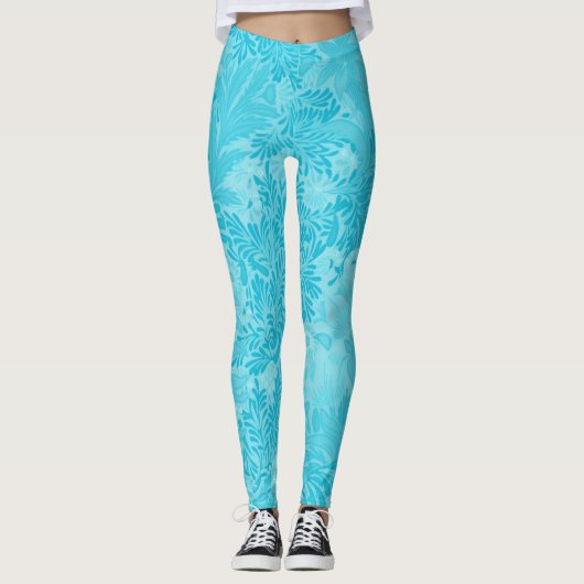 Leggings met een blauw Floral Pattern (Voorkant)