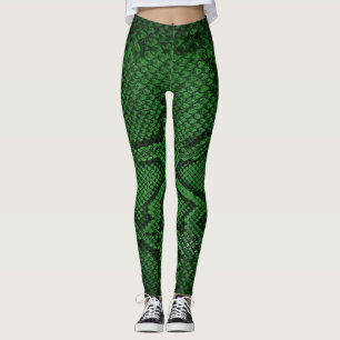 Leggings met een donkergroen snakeskin-patroon