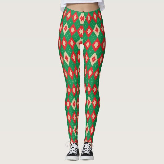 Leggings met een feestelijk rood en groen argyle (Voorkant)