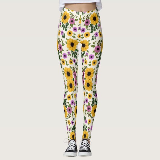 Leggings met een levendig bloemenpatroon (Voorkant)