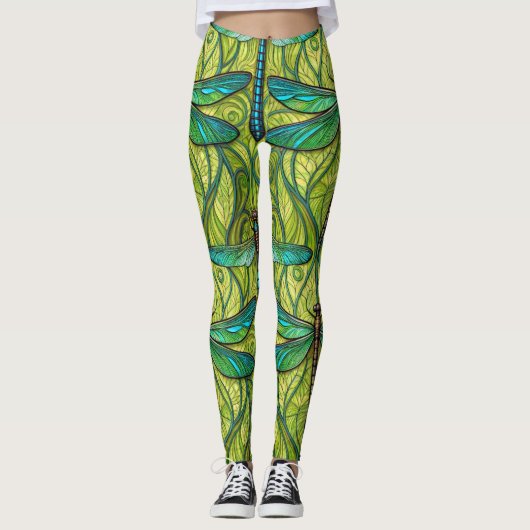 Leggings met een levendig libellenpatroon (Voorkant)