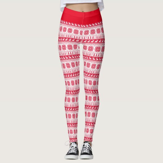 Leggings met het rode kerstpatroon (Voorkant)