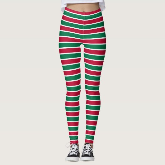 Leggings met kerstrood en groene Stripe vakantie (Voorkant)