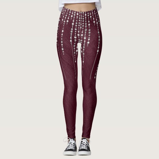 Leggings met maroon- en zilverkralen (Voorkant)
