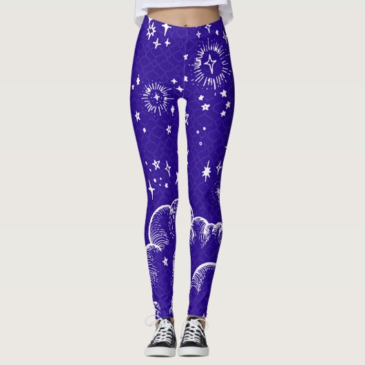 leggings met motor en sterren (WH/BLU/PUR) (Voorkant)