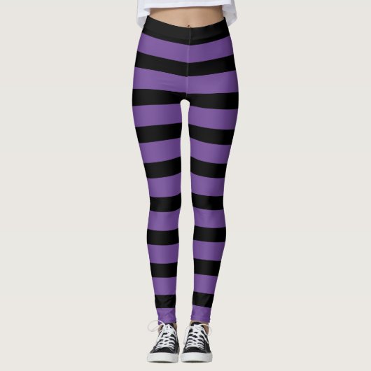 Leggings met Paarse en zwarte strepen (Voorkant)