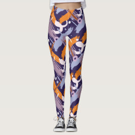 Leggings met paarse kwastpatroon motief