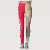 Leggings met rode en goudveren prints (Voorkant)