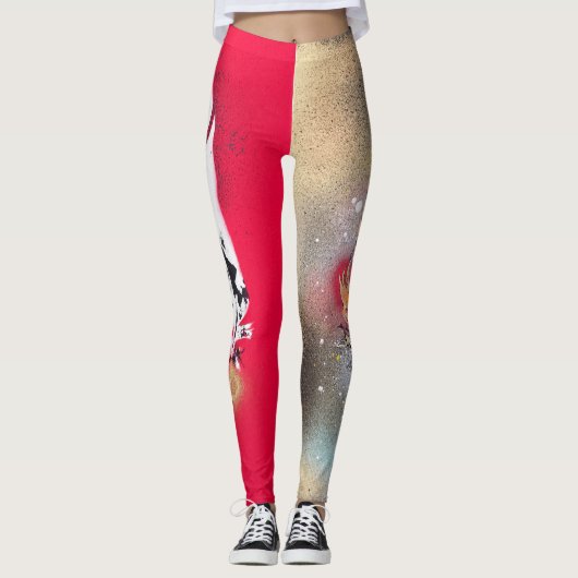 Leggings met rode en goudveren prints (Voorkant)