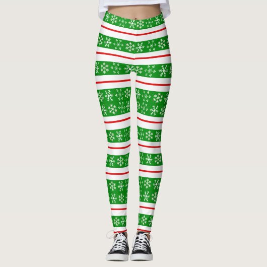 Leggings met rode en groene sneeuwvlokken (Voorkant)