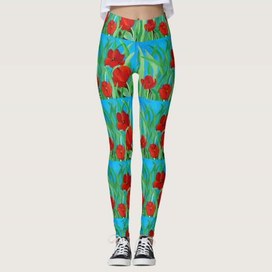 Leggings met rode tulpen (Voorkant)