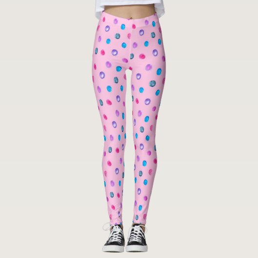 Leggings met roze, blauwe en Paarse pokkendot (Voorkant)