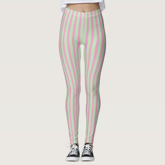Leggings met roze en groene strepen (Voorkant)