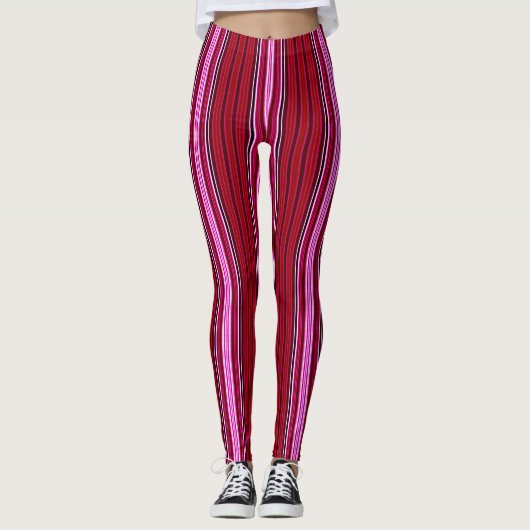 Leggings met roze en maroon Stripes (Voorkant)