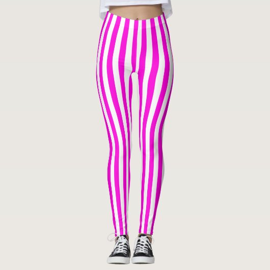 Leggings met roze en witte middenstreep (Voorkant)