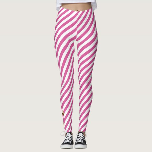 Leggings met roze en witte strepe dachshund (Voorkant)