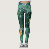 Leggings met zeemeerminnen en groen Zee water (Voorkant)