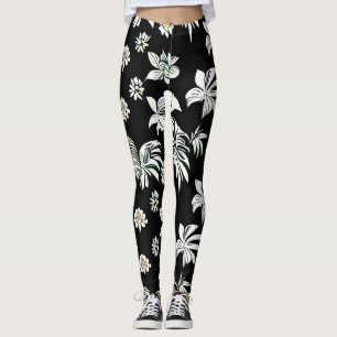 Leggings met zwart-wit stijl bloemen