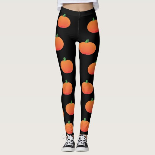 Leggings met zwarte en Oranje pompoen Halloween (Voorkant)