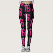 Leggings met zwarte en roze "Sweet 16" (Voorkant)