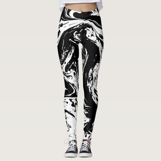 Leggings met zwarte en witte marmer (Voorkant)