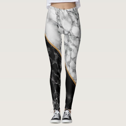 Leggings met zwarte en witte marmer (Voorkant)