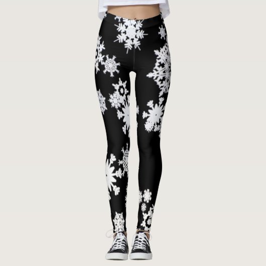 Leggings met zwarte en witte sneeuwvlokken (Voorkant)