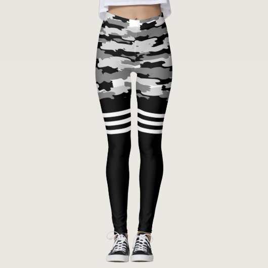 Leggings met zwarte grijze kamouflage (Voorkant)