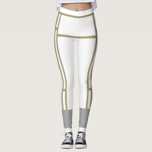 Leggings Mondriaan Geïnspireerd Wit Beige 1 (Voorkant)