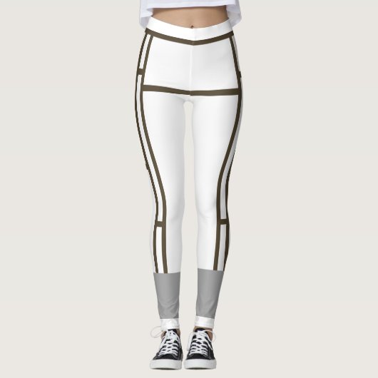 Leggings Mondriaan Geïnspireerd Wit Bruin 1 (Voorkant)