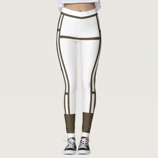 Leggings Mondriaan Geïnspireerd Wit Bruin 4 (Voorkant)