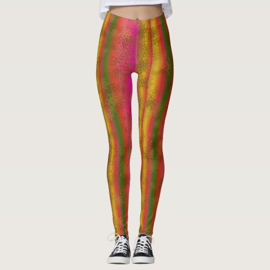 Leggings Multicolor Stripes met Faux Gold Stars (Voorkant)