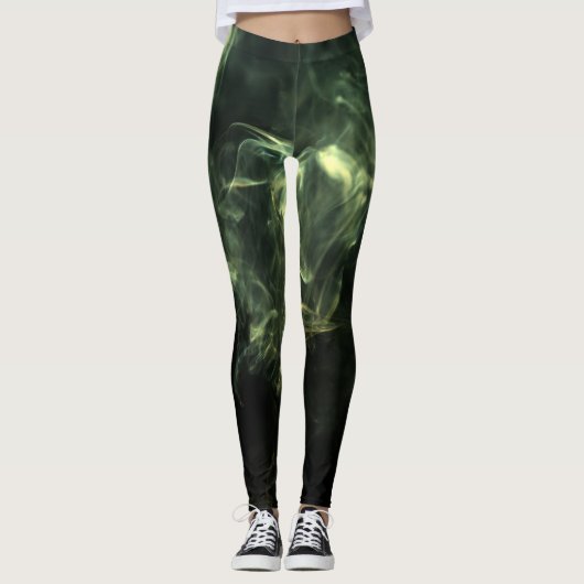Leggings Neon Green Smoke Design boven zwart (Voorkant)