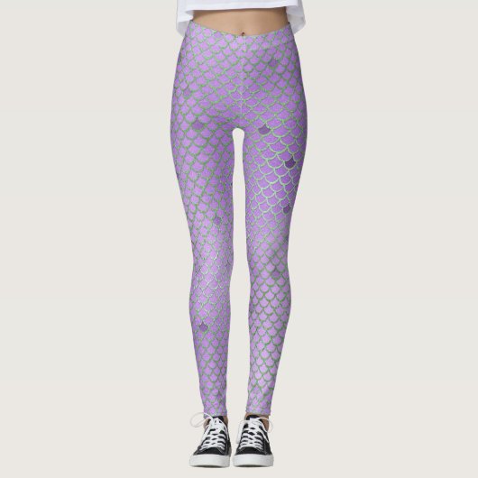Leggings Paarse Mermaid Scale Pattern (Voorkant)