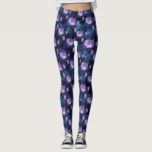 Leggings Paarse Peony Flowers (Voorkant)