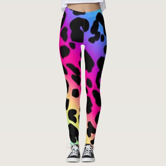Leggings/regenboog gekleurde luipaard print leggings (Voorkant)