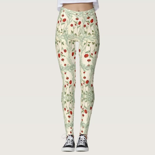 Leggings rode bloem en pijnboombladeren japanse st (Voorkant)