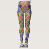 LEGGINGS - Roze-Blauw-Geel-Groen Mandala Design (Voorkant)