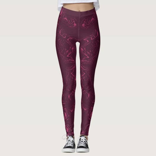 Leggings - Roze en Bourgogne gedraaid patroon (Voorkant)