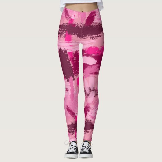 Leggings roze penseelpatroon (Voorkant)