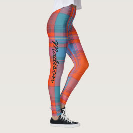 Leggings Tartan JOUW NAAM Red Blue S tot XL