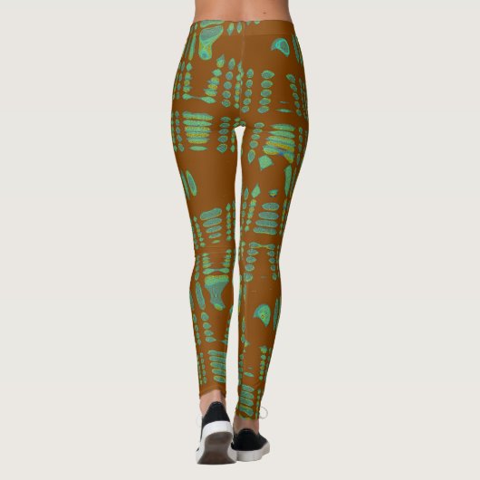 Leggings Tribal Pattern Yoga Broek Bruin Groen (Achterkant)