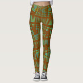 Leggings Tribal Pattern Yoga Broek Bruin Groen (Voorkant)