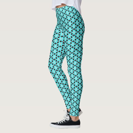 Leggings Turquoise Blue en Black Floral Pattern (Links)
