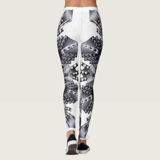 Leggings van Black, White en Grey Snowflake Mandal (Achterkant)