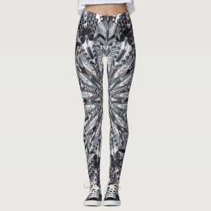 Leggings van Black, White en Grey Snowflake Mandal