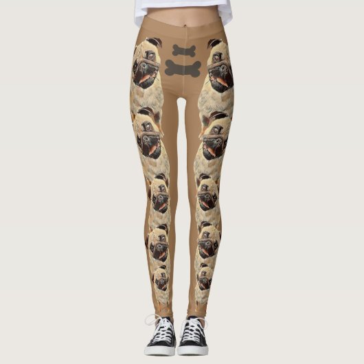 Leggings van bruine flauwte en funky pasta's (Voorkant)